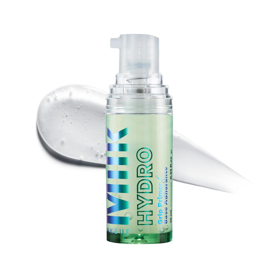 Milk Makeup front packaging showing small 0.33 oz primer, clear and clean