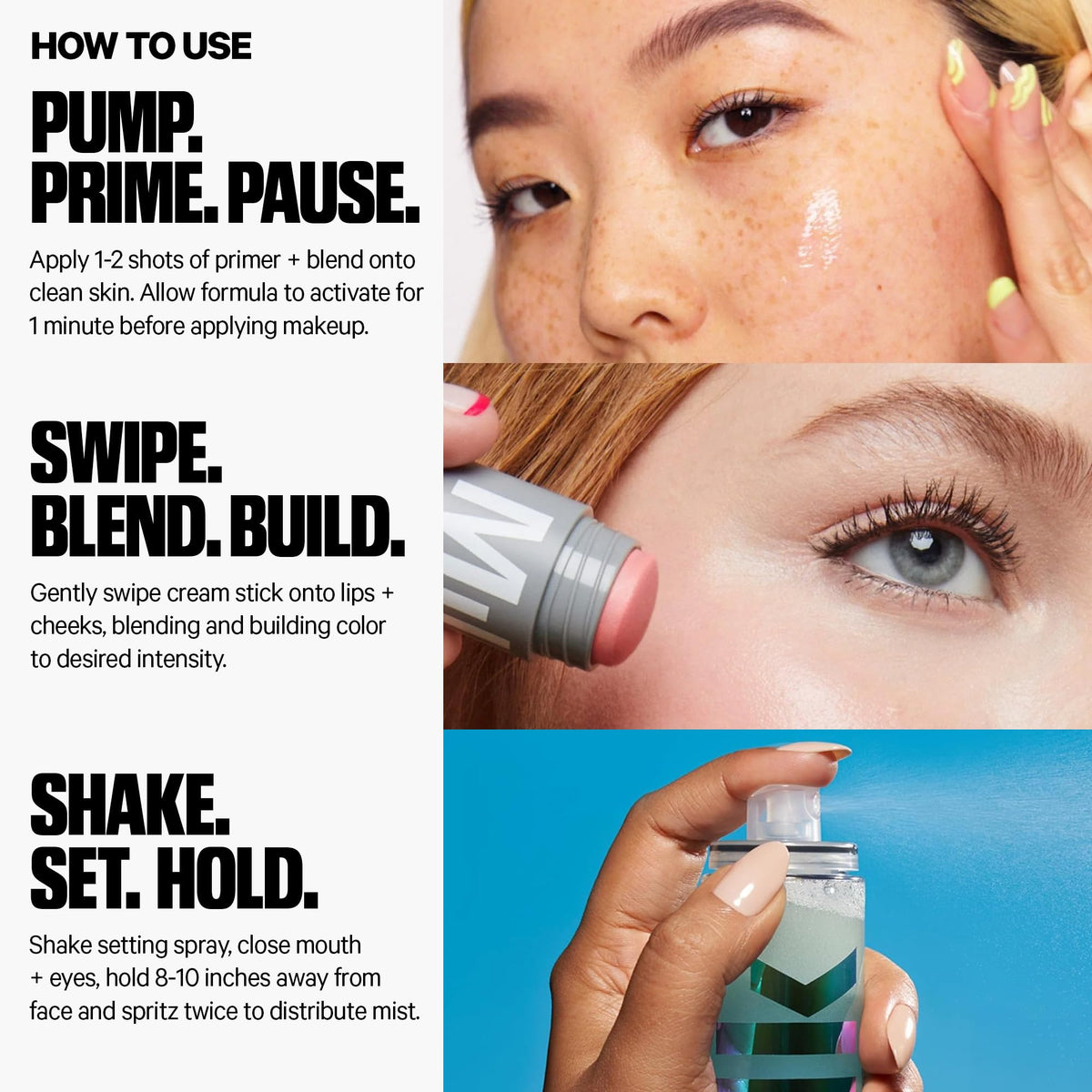 Milk Makeup Hydro Grip Set + Refresh Spray misting over face for long‑lasting hydration