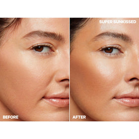 Milk Makeup bronzer blended on collarbone showing all-over sun-kissed warmth