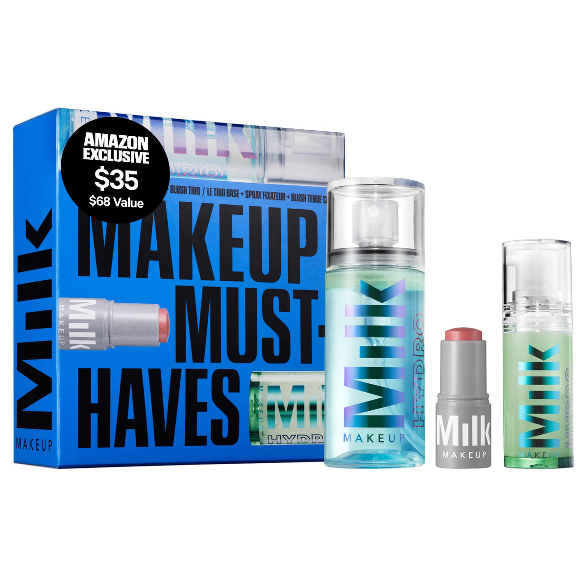 Milk Makeup mini set front packaging shows trio for easy travel and reliable wear