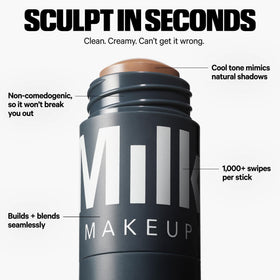 Milk Makeup Sculpt Stick twist-up open showing protective disk and easy access benefit