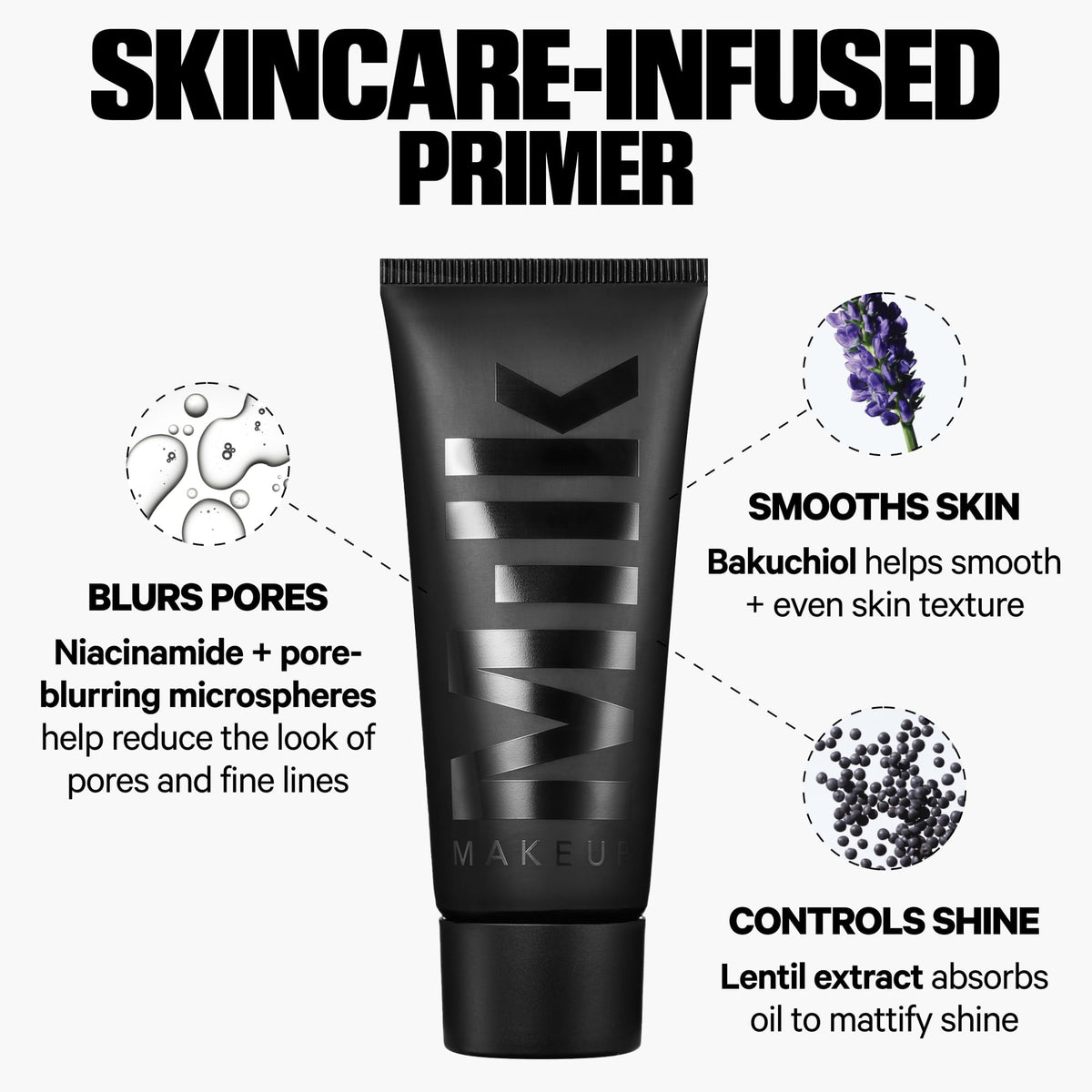 Tube label detail of Milk Makeup emphasizing clean, vegan formula benefit