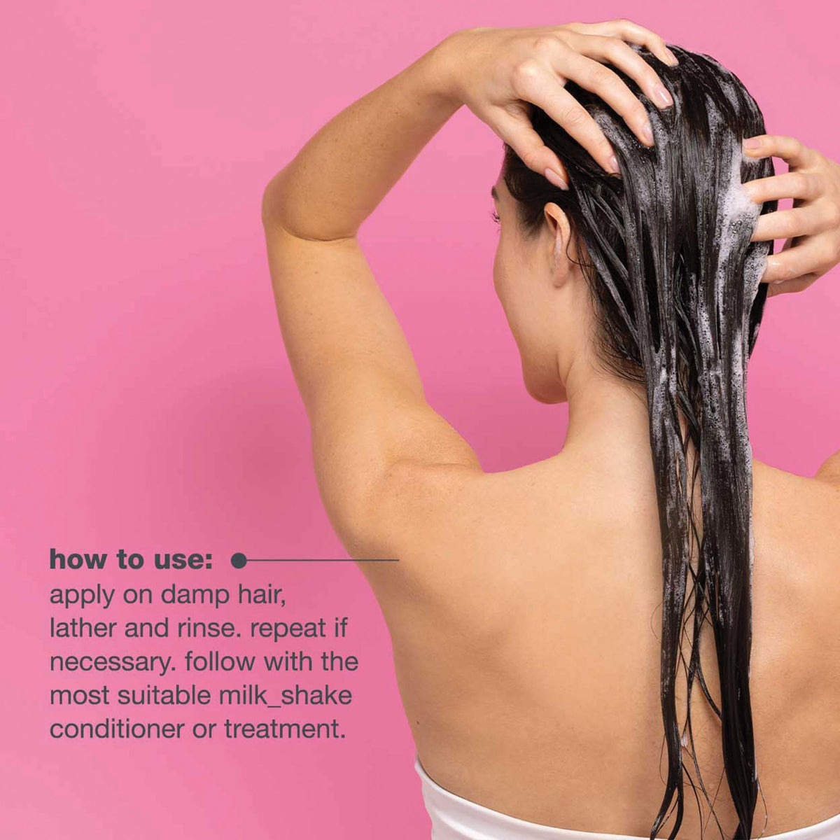 milk_shake shampoo in bathroom setting suggesting salon-like home hair care