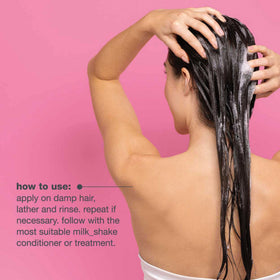 milk_shake shampoo in bathroom setting suggesting salon-like home hair care
