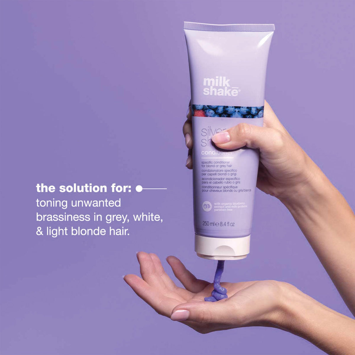 milk_shake applied to blonde hair in salon scene showcasing frizz reduction and smoothness