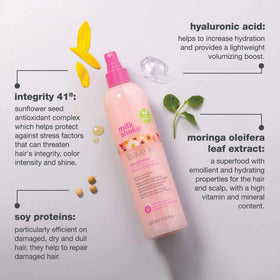 milk_shake spray mist on hair strand displaying lightweight texture