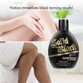 Millennium Solid Black applied on forearm, even bronzing and quick absorption shown