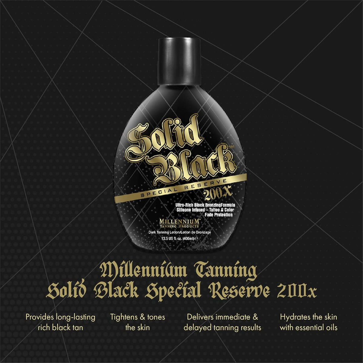 Millennium Solid Black protecting tattooed skin, preserves ink vibrancy during tanning