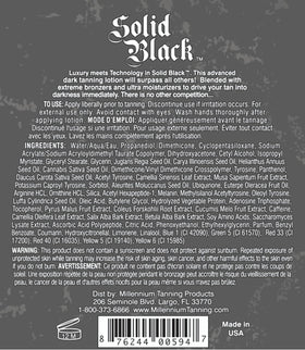 Millennium Tanning ingredients label close-up showing vitamins and bronzer information