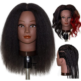 MILLYSHINE front view of mannequin head showing natural black hair and realistic scalp for styling