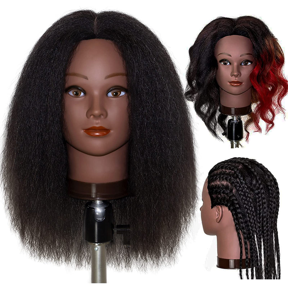 MILLYSHINE front view of mannequin head showing natural black hair and realistic scalp for styling
