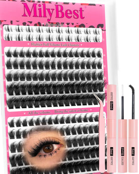 MilyBest front packaging showing complete lash clusters kit and contents benefit clarity