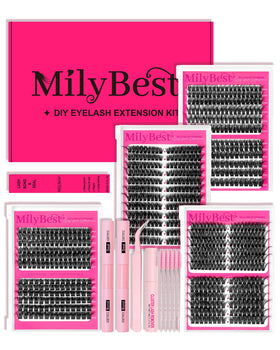 MilyBest front packaging showing complete lash cluster kit for at-home use