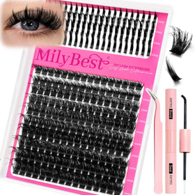 MilyBest front packaging showing complete lash cluster kit and tools for at-home use