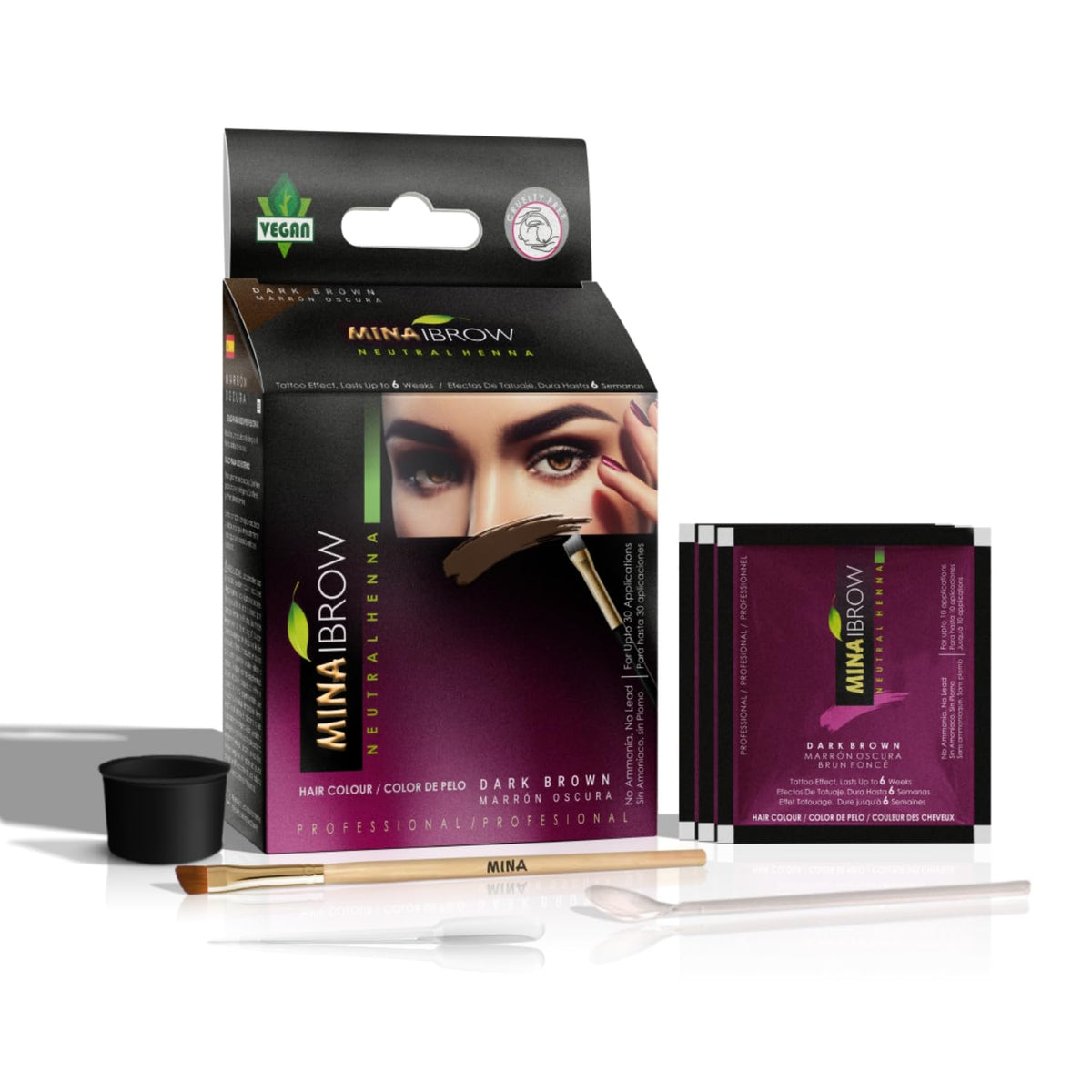 MinaiBrow front packaging showing kit and benefits branding