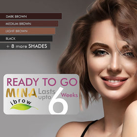 Model with finished brows showing MinaiBrow natural, defined result