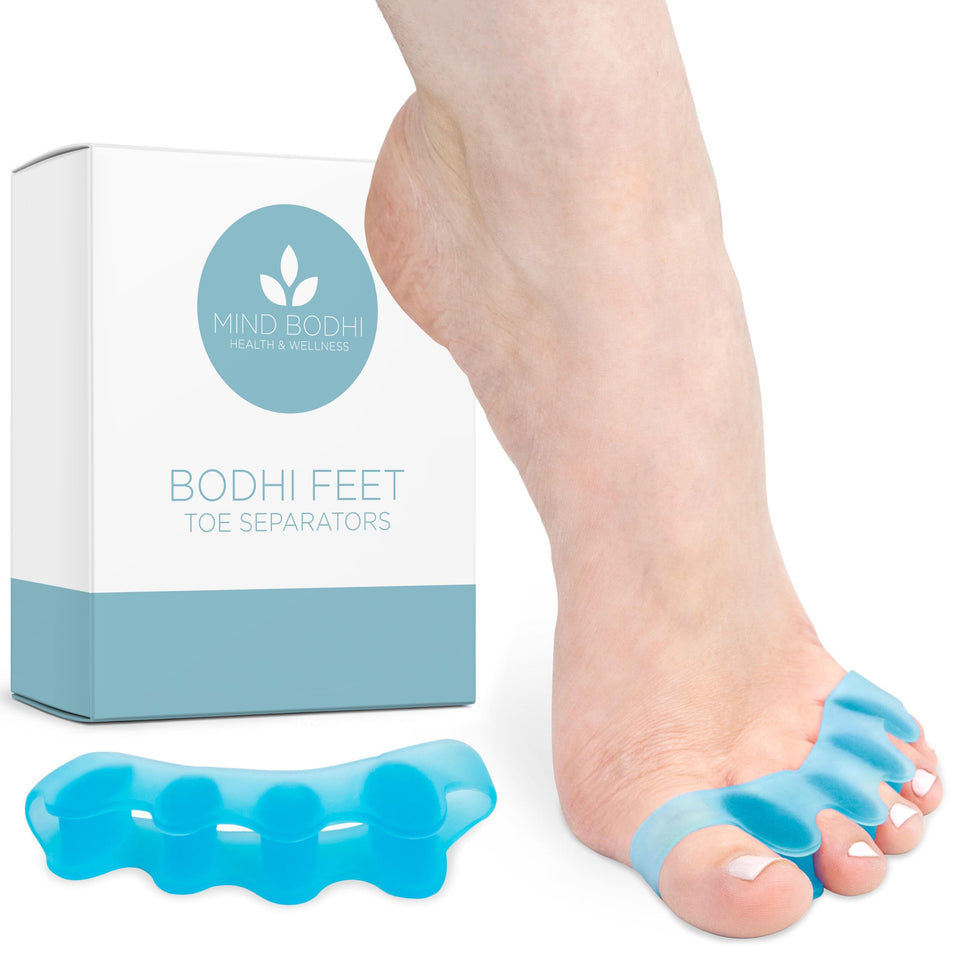 Mind Bodhi front packaging showing blue toe separators and clear benefits