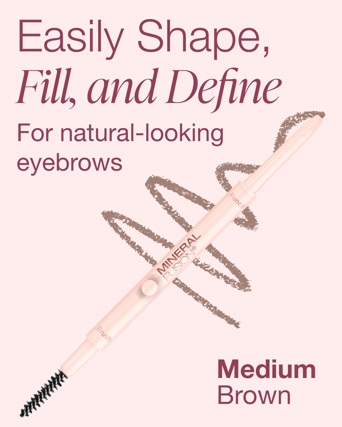 Mineral Fusion pencil held in hand showing compact travel-friendly size