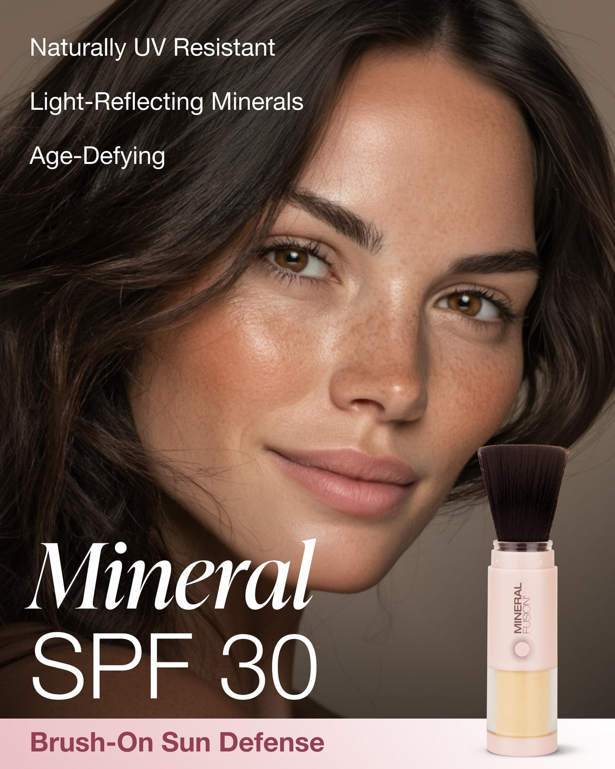Mineral Fusion brush close-up highlighting easy, mess-free application benefit