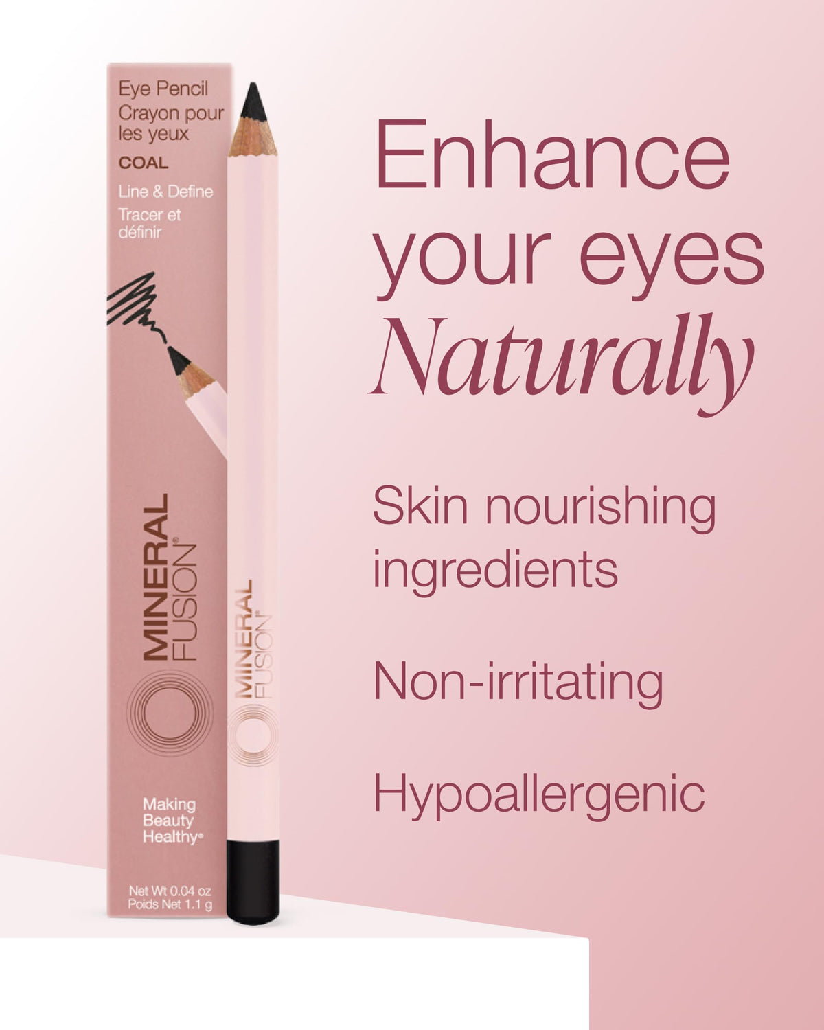 Mineral Fusion pencil on vanity near mirror, easy-access everyday makeup tool