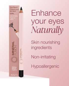 Mineral Fusion pencil on vanity near mirror, easy-access everyday makeup tool