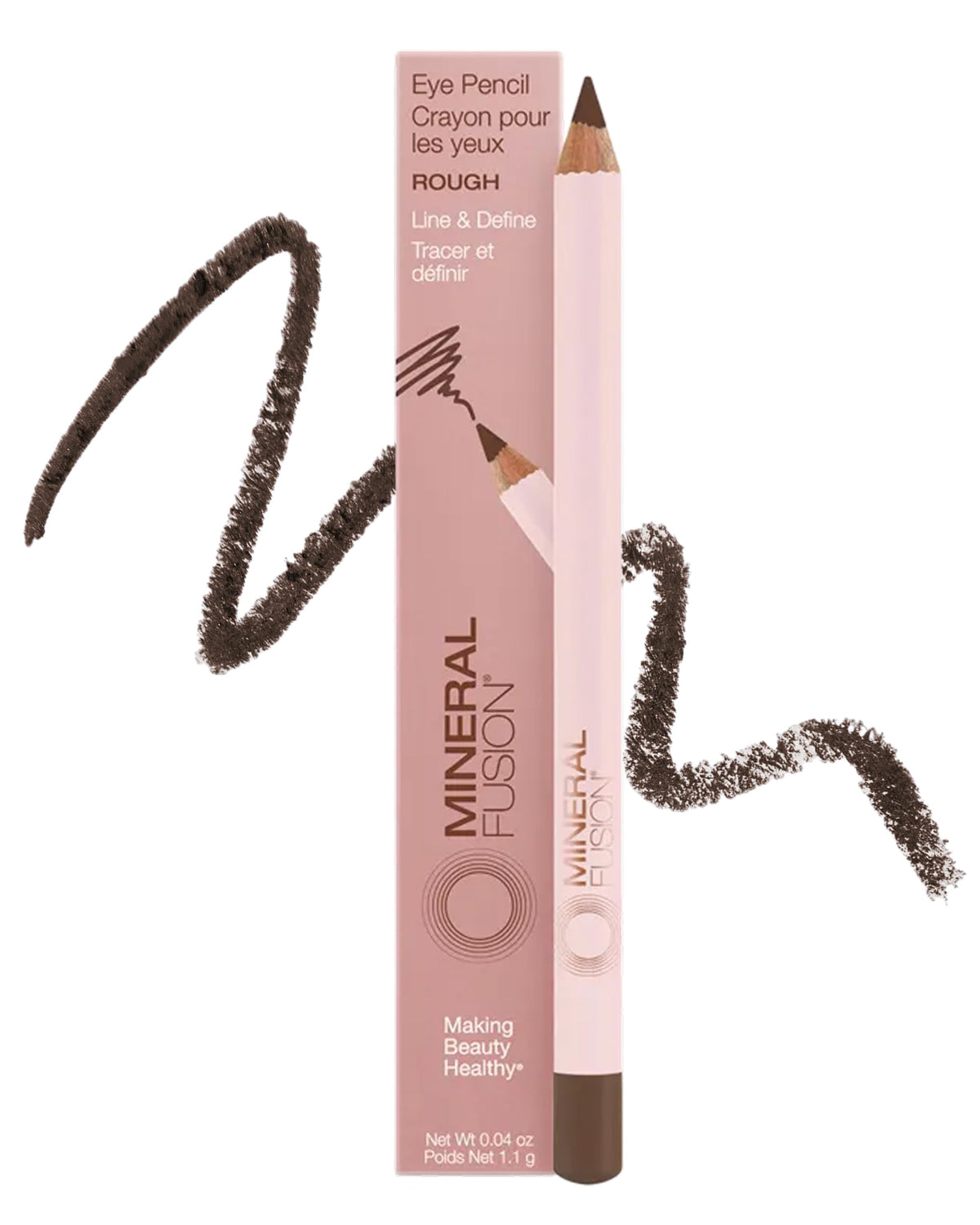 Mineral Fusion front packaging showing light brown pencil and branding benefits