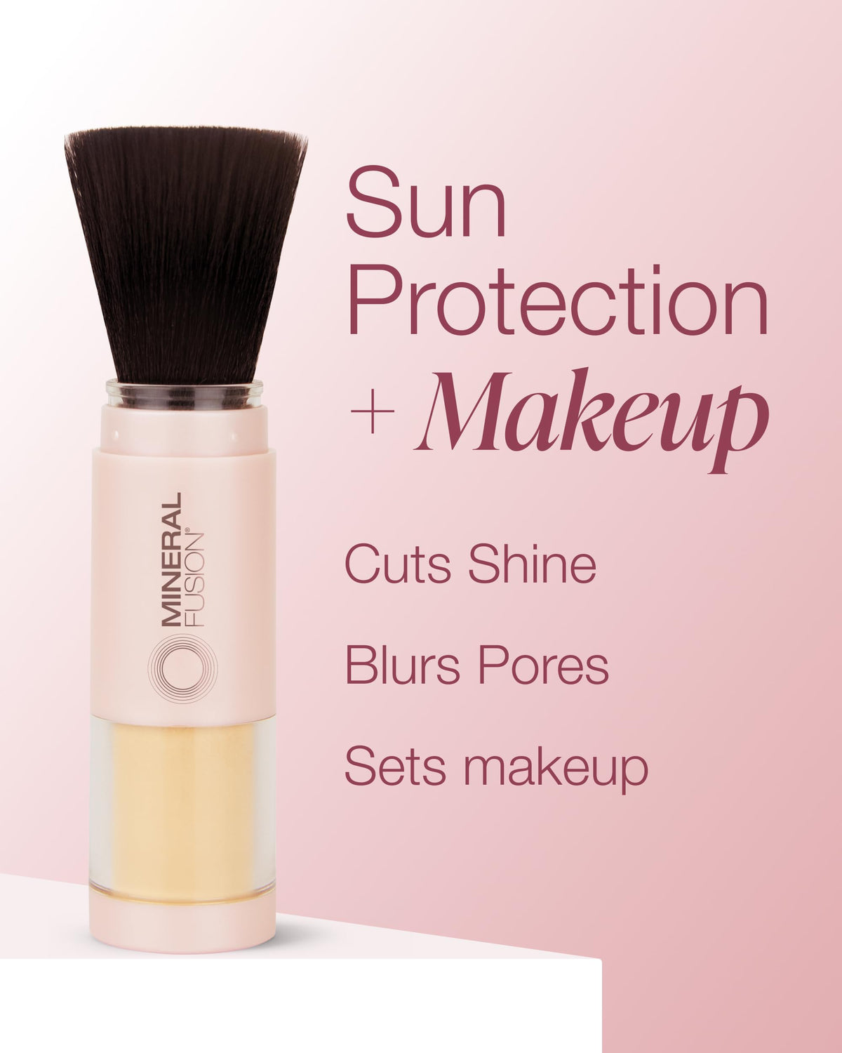 Mineral Fusion being applied over makeup for quick sun protection touch-up