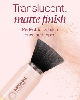 Mineral Fusion powder swatch on skin demonstrating matte, translucent coverage