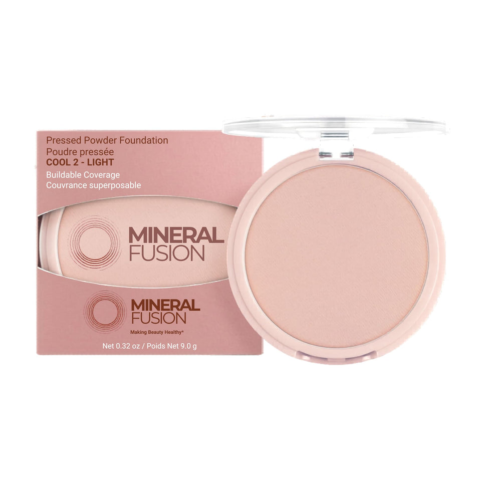 Mineral Fusion compact front view showing matte case and brand logo for easy storage