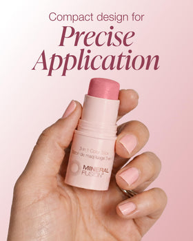Mineral Fusion swatch on arm showing buildable pale-pink color and natural finish