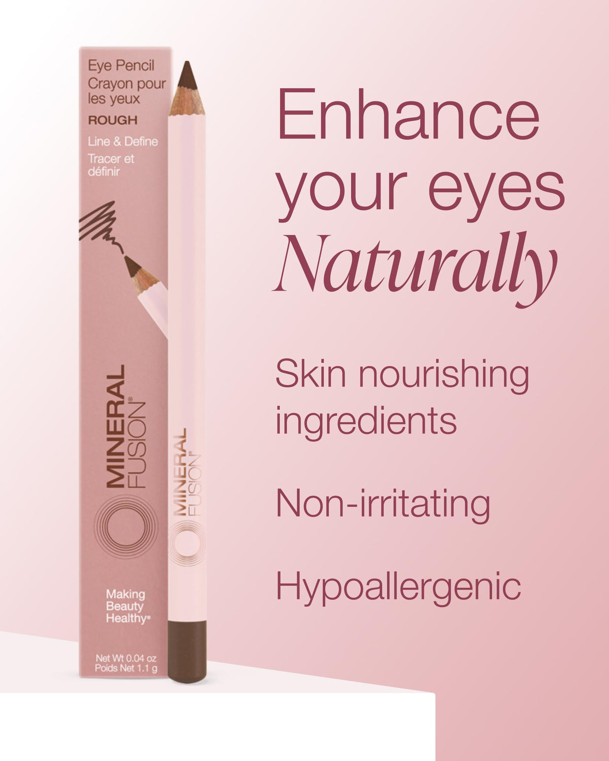 Mineral Fusion pencil with sharpener and cap illustrating easy maintenance