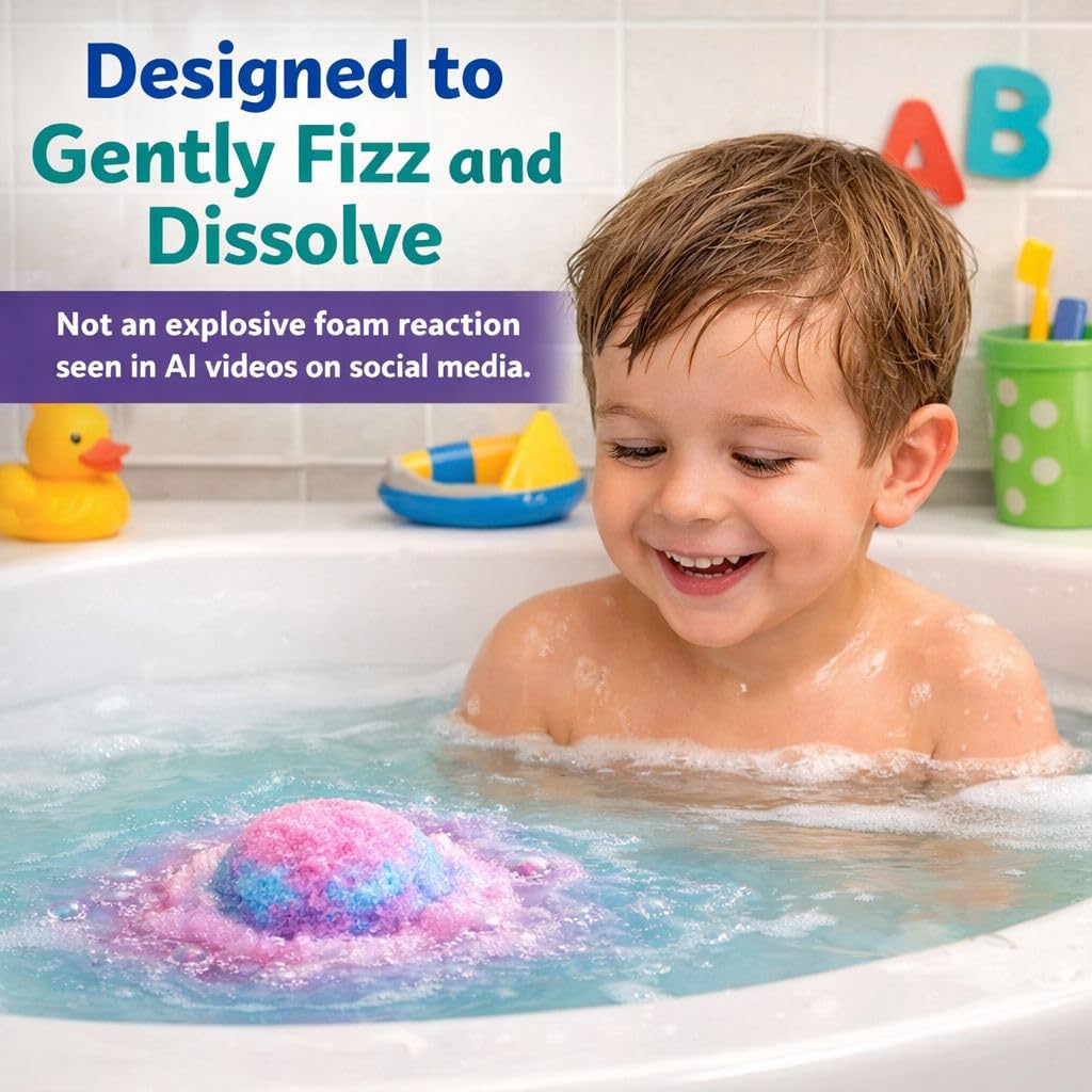 Mineral Me California close-up texture of fizzy bath bomb highlighting gentle formula