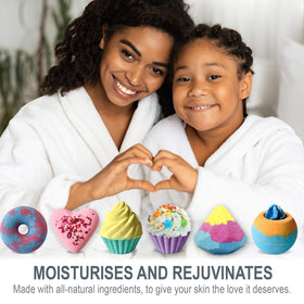 Mineral Me California top view of donut and heart bath bombs for playful variety
