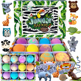 Mineral Me California front packaging showing colorful bath bomb set and toys for playful baths