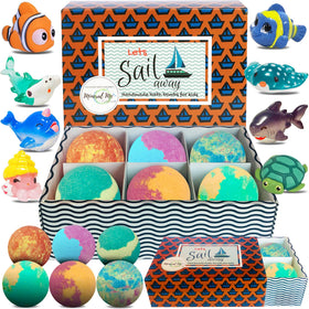 Mineral Me California front packaging showing six colorful bath bombs and benefits