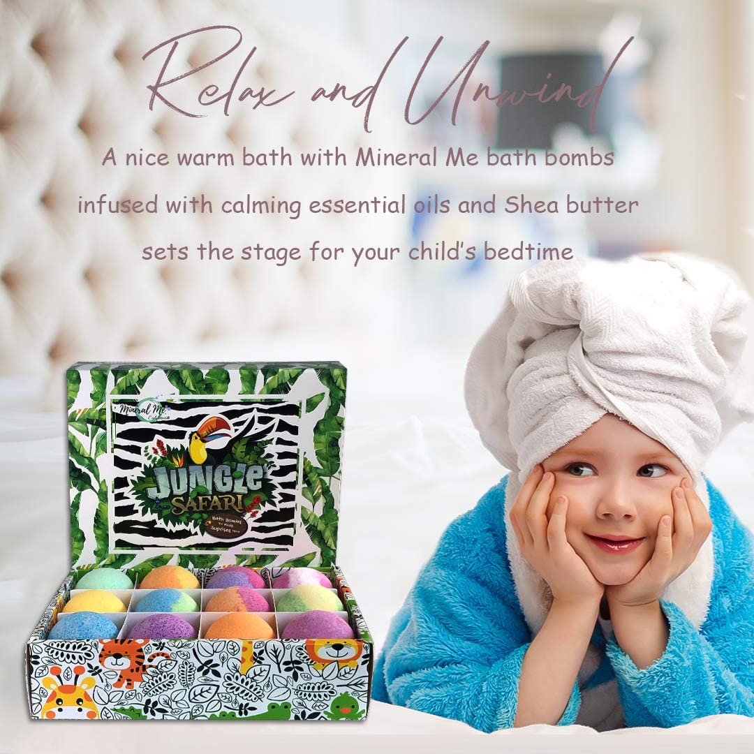 Mineral Me California child enjoying bath time with colorful fizzies and toy reveal