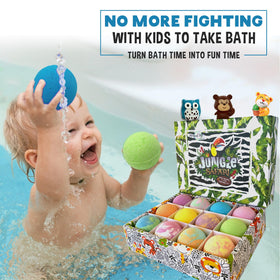 Mineral Me California bath bomb held in hand to show true-to-scale size for parents