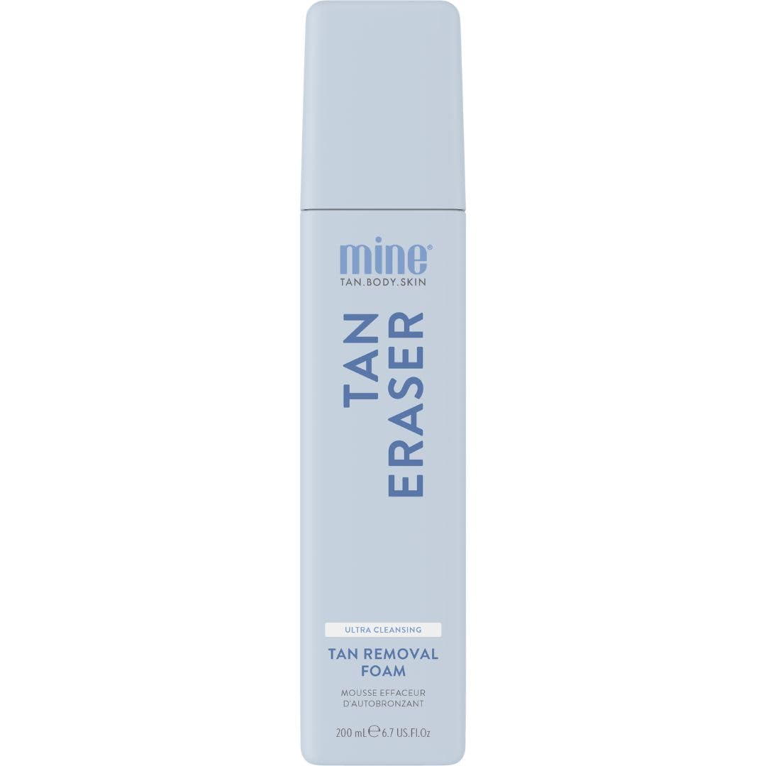 Minetan BODY.SKIN front packaging showing tan eraser foam benefits