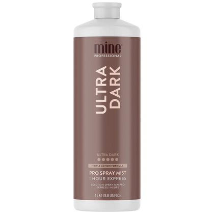 MINETAN BODY.SKIN front bottle view showing Ultra Dark spray solution benefits