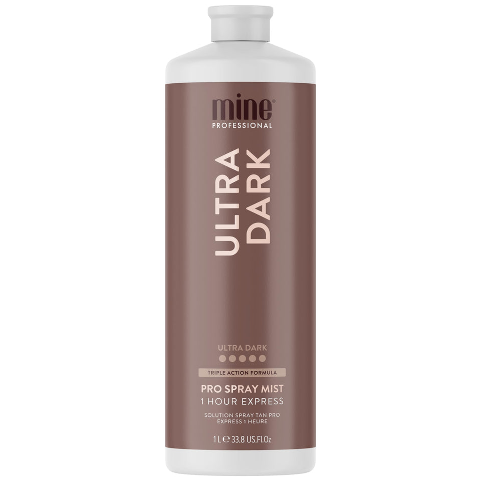 MINETAN BODY.SKIN front bottle view showing Ultra Dark spray solution benefits