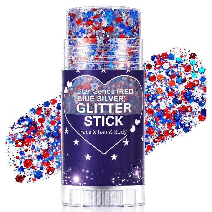 Miniling glitter stick front packaging showing patriotic colors and portability benefit