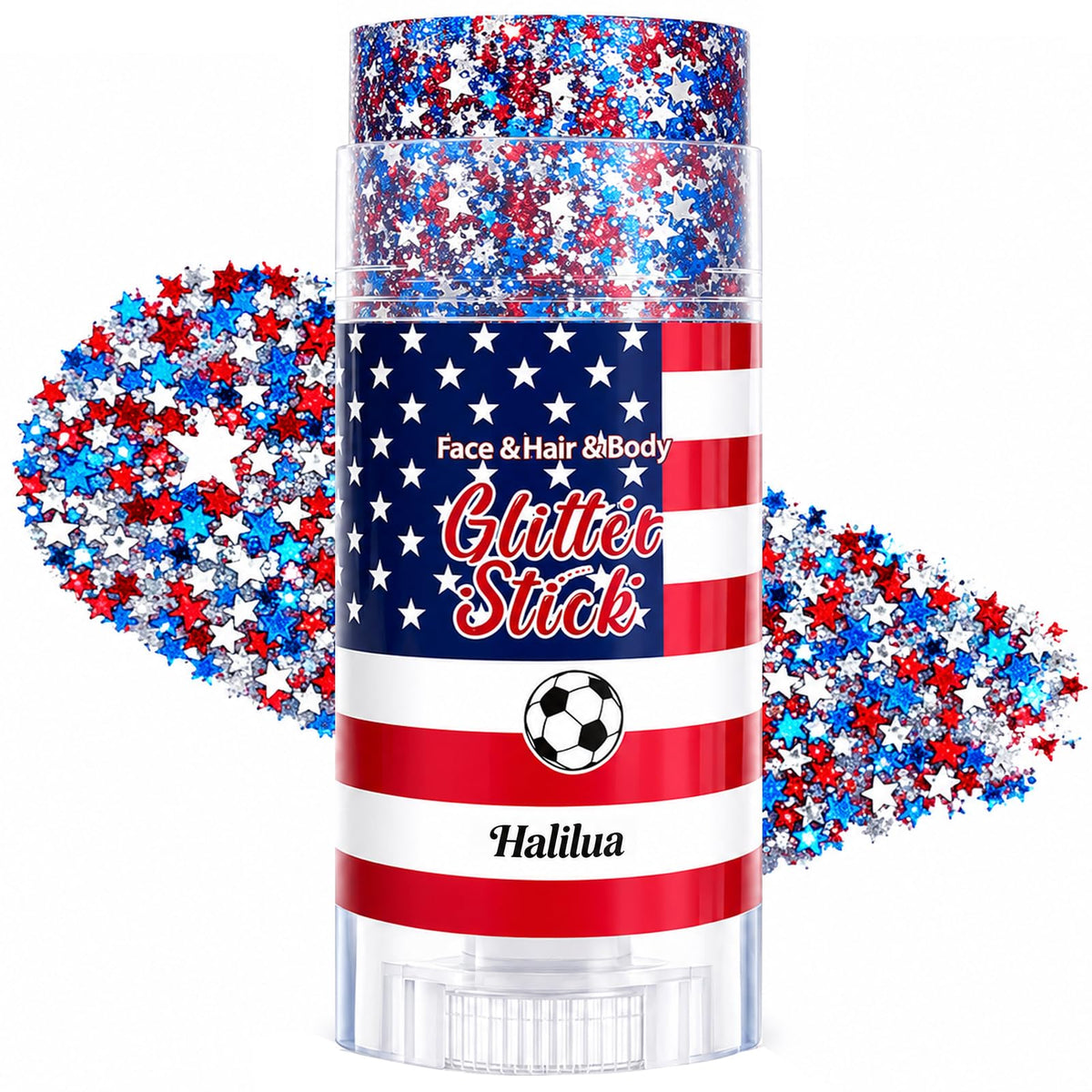 Miniling front packaging showing red white blue glitter for easy patriotic looks