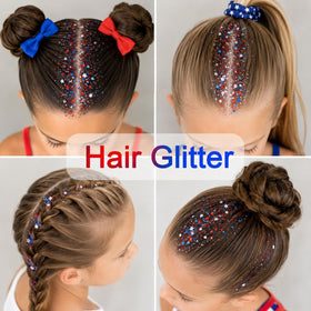 Miniling used to create temporary red and blue hair streaks for festive styling