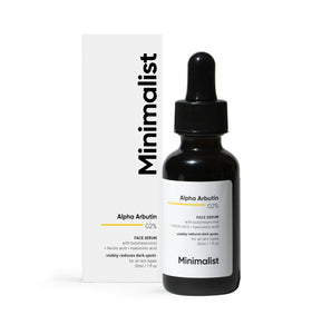 Minimalist front packaging of 2% Alpha Arbutin serum showing product clarity and benefits