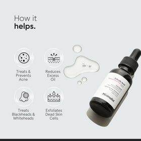 Minimalist bottle label close-up showing ingredient list and pharmaceutical-grade salicylic acid benefit