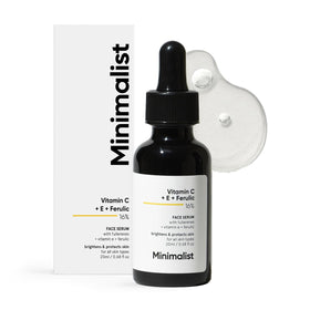 Minimalist front bottle view showing clean vitamin C serum packaging and clarity