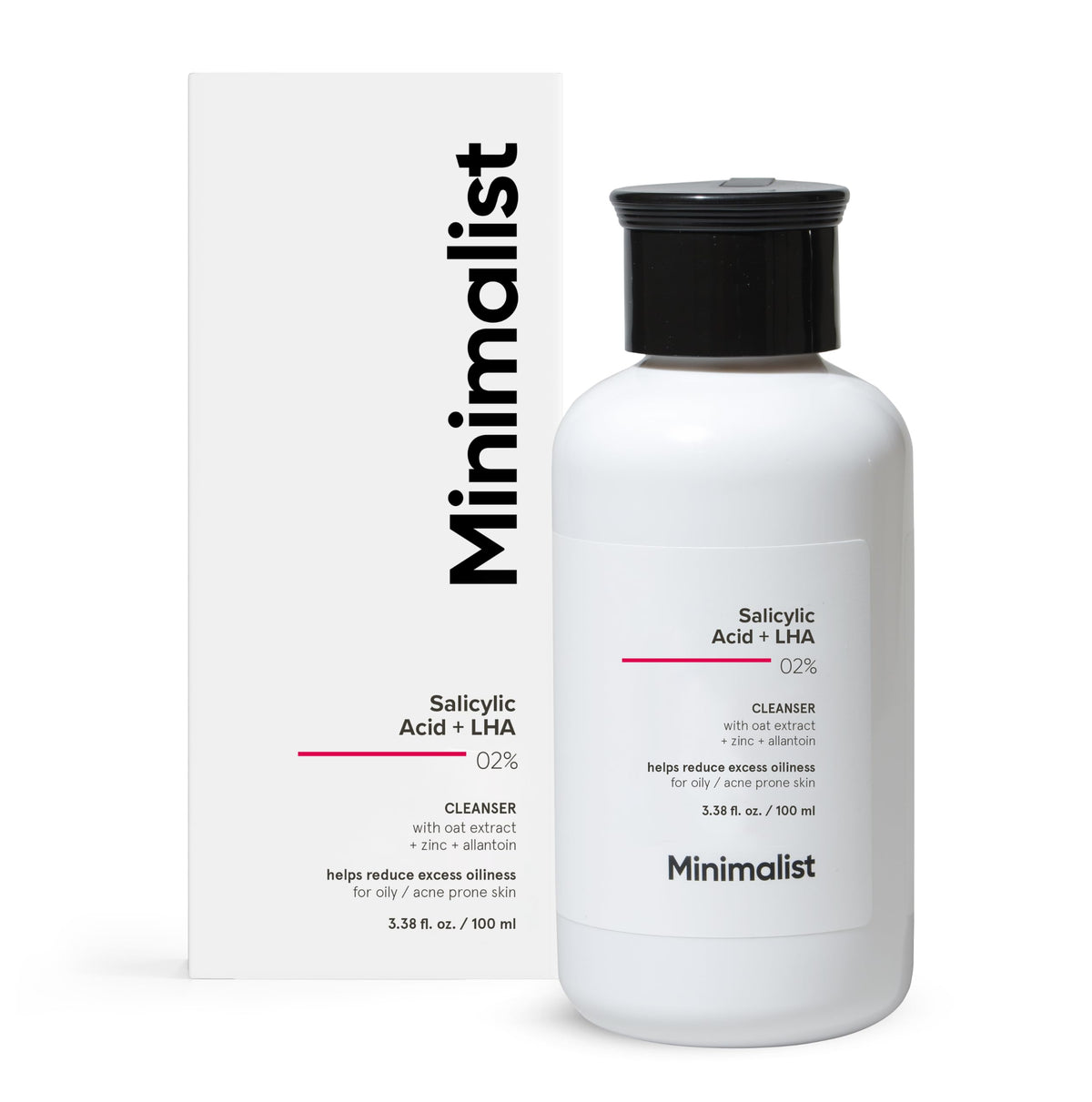 Minimalist front packaging showing label and volume — clear product information and benefit