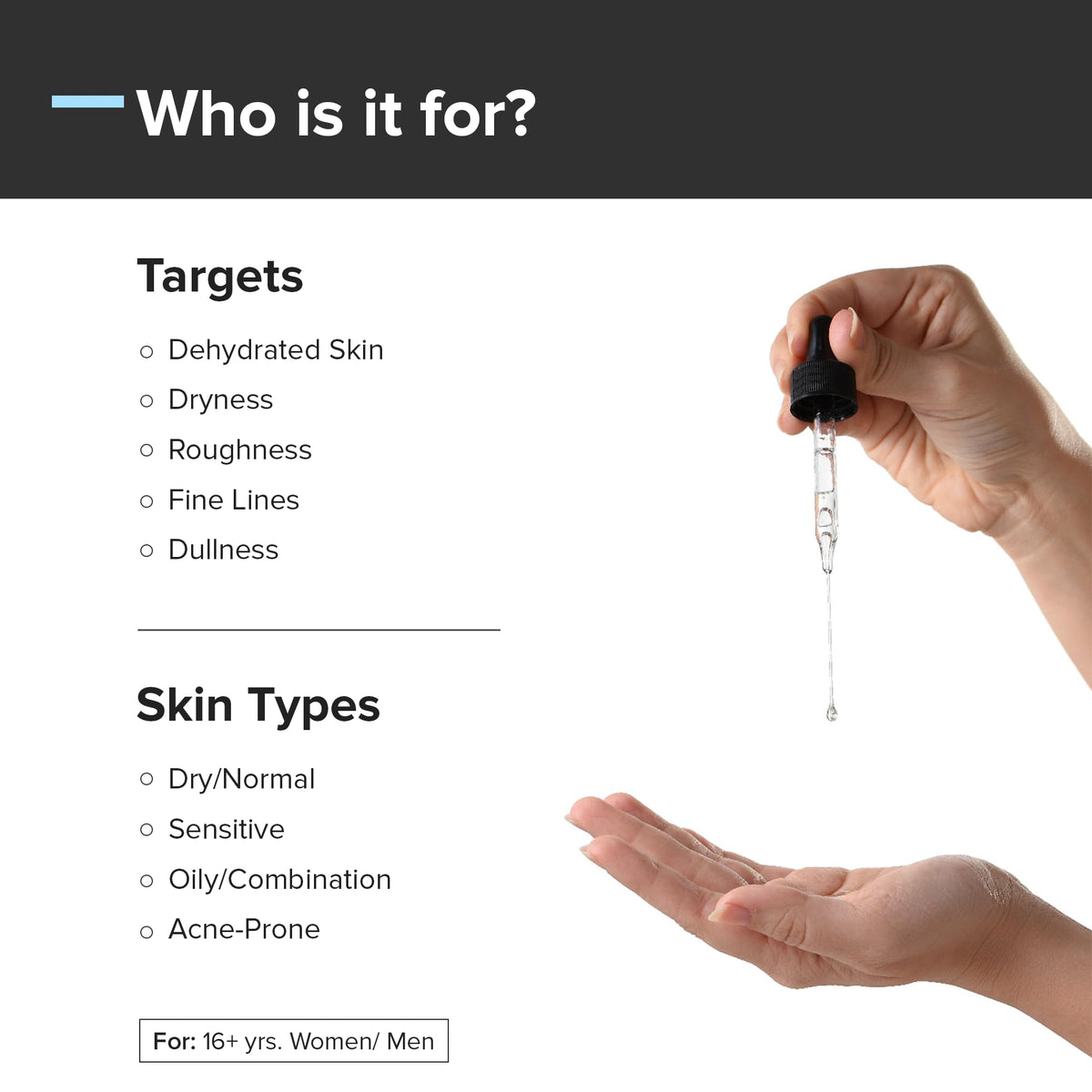 Minimalist dropper dispensing serum demonstrating controlled application and easy use