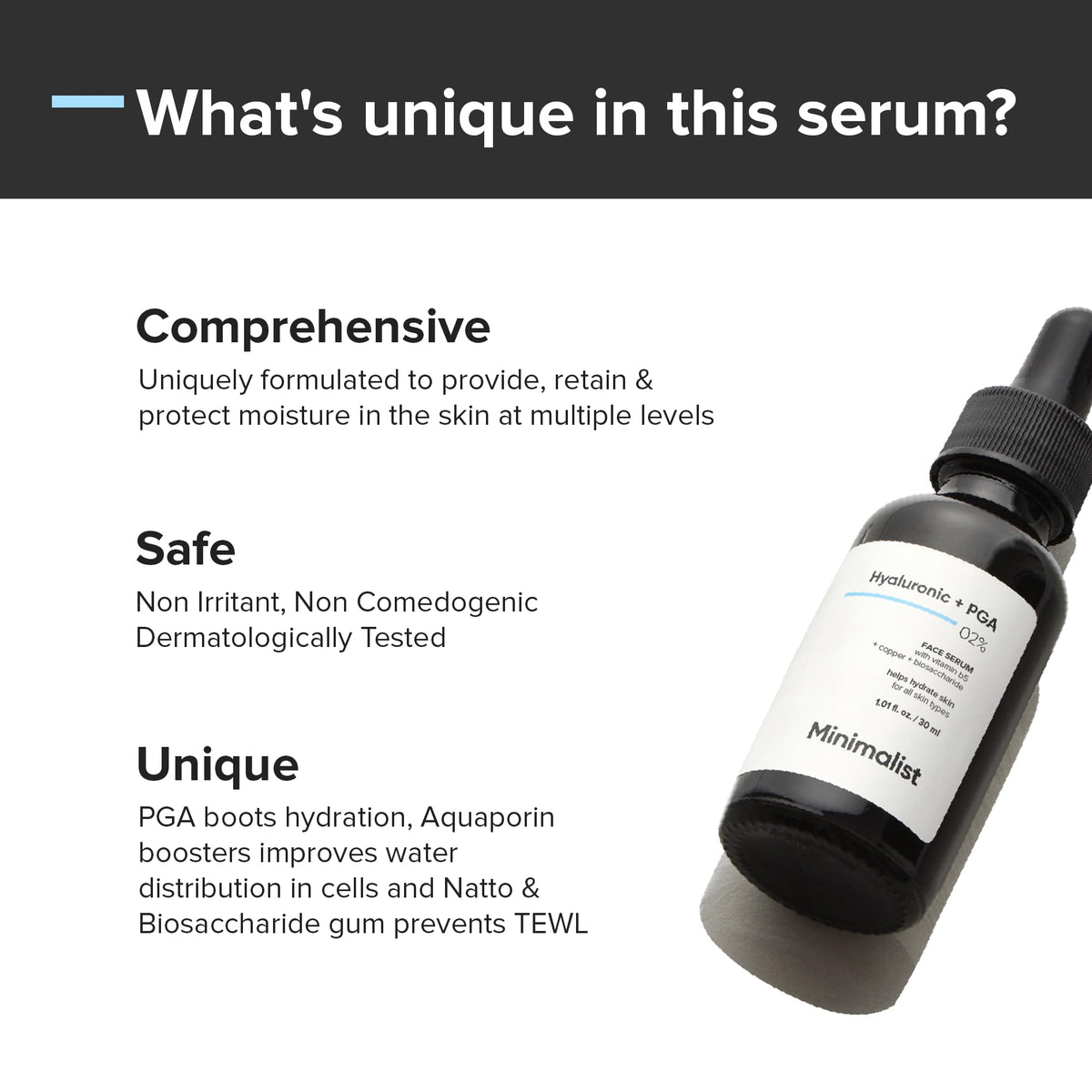 Minimalist hyaluronic acid serum texture close-up highlighting lightweight, non-greasy finish
