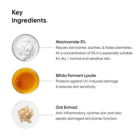 Minimalist product label close-up listing niacinamide and hyaluronic acid, ensures ingredient transparency